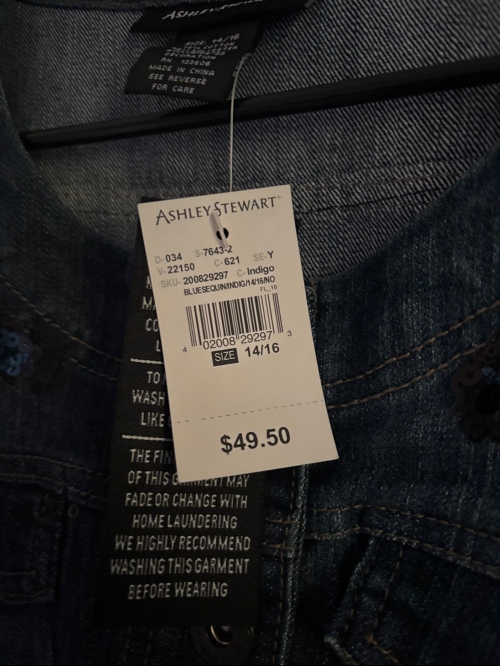 Ashley Stewart Indigo Denim Jacket with Dark Sequin Detail - Picture 5 of 5